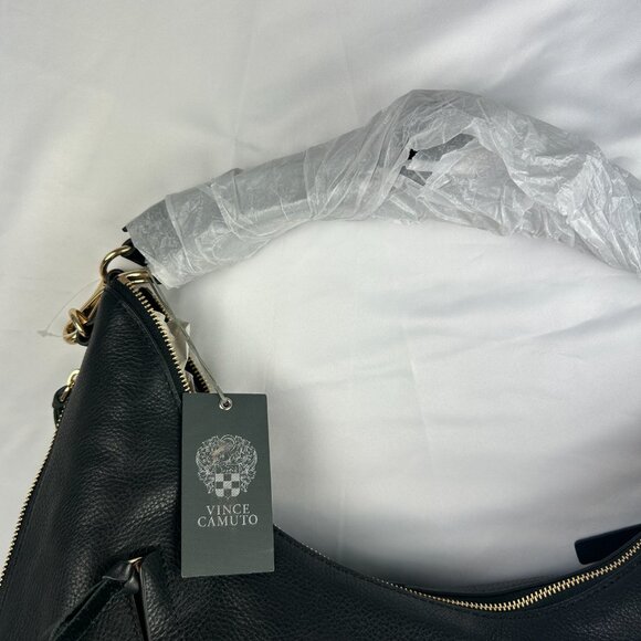 Vince Camuto Large Felax  Black Leather Hobo Handbag New with Tag - Picture 2 of 15